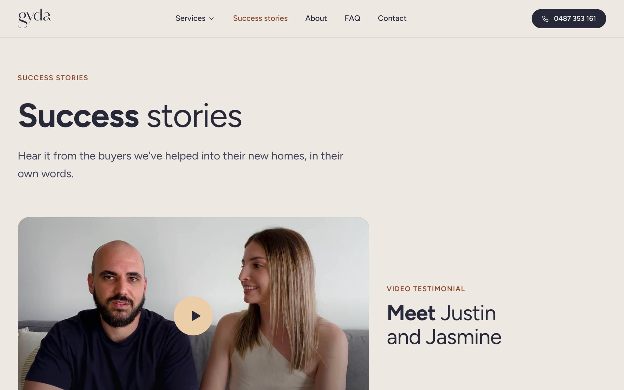The gyda success stories page on desktop