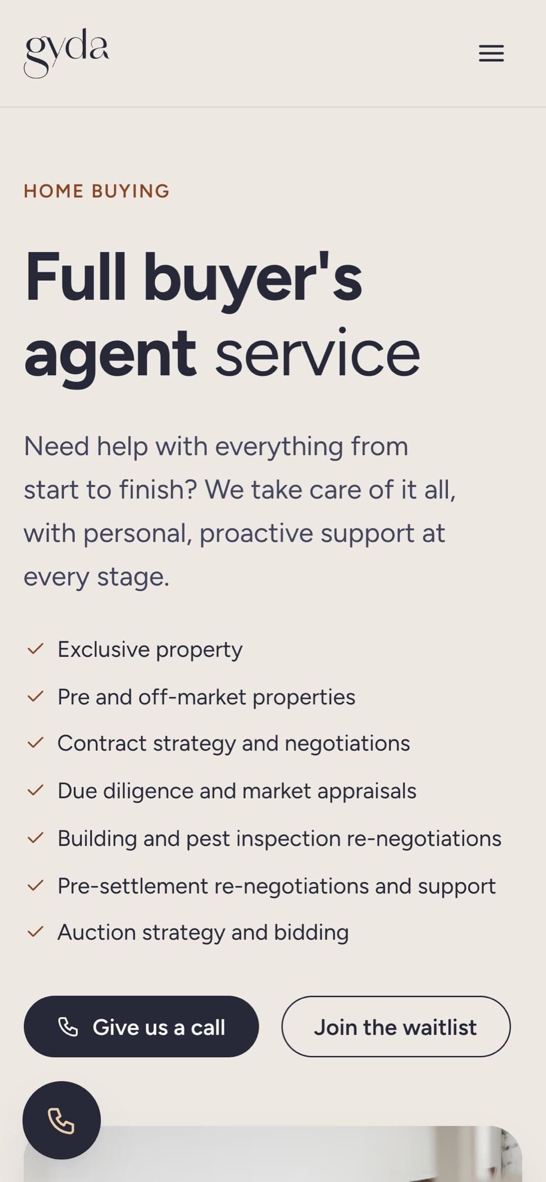 The gyda home buying page on a phone